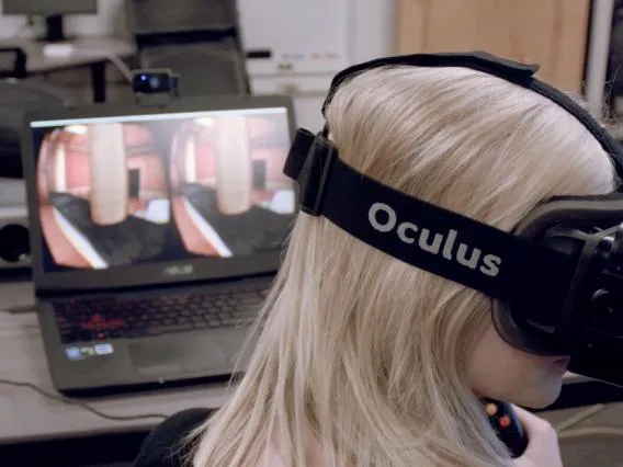woman wearing an oculus headset