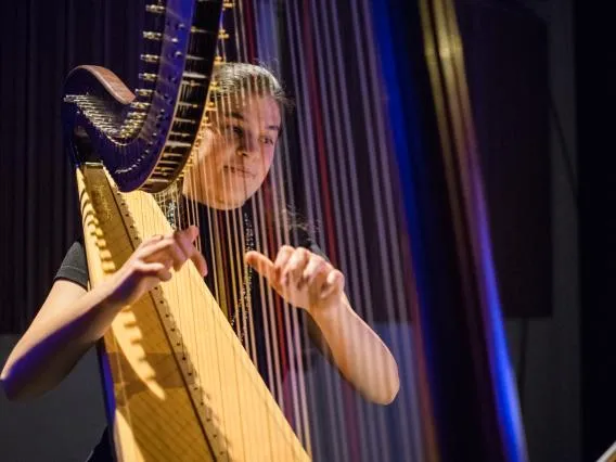 woman playing harp