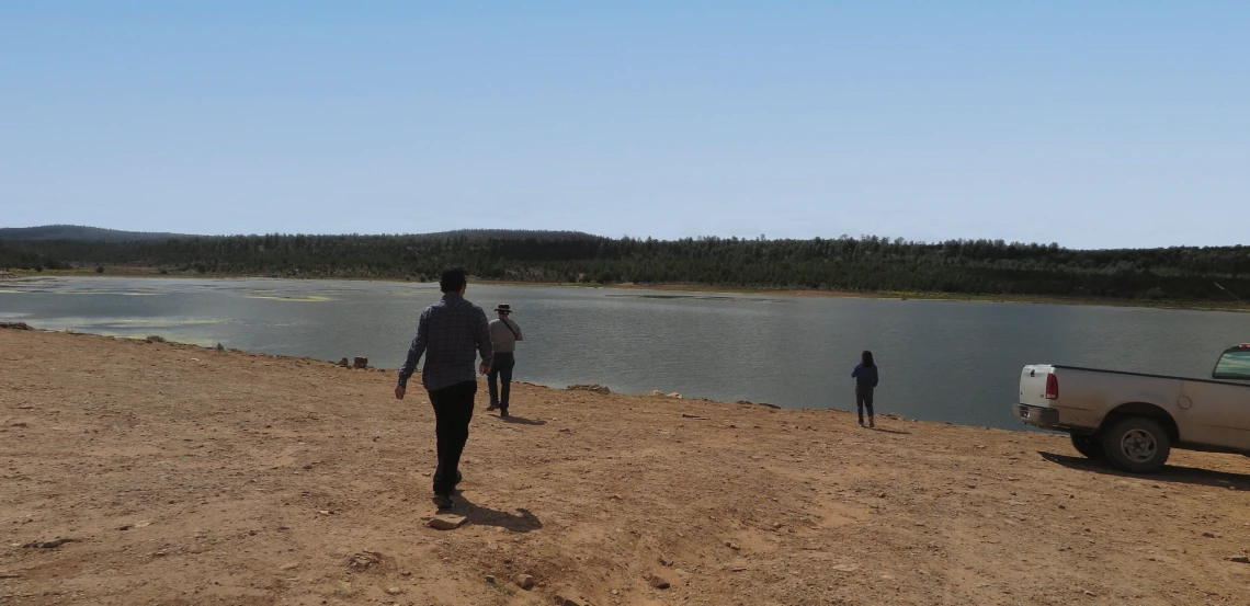 people by a shallow body of water