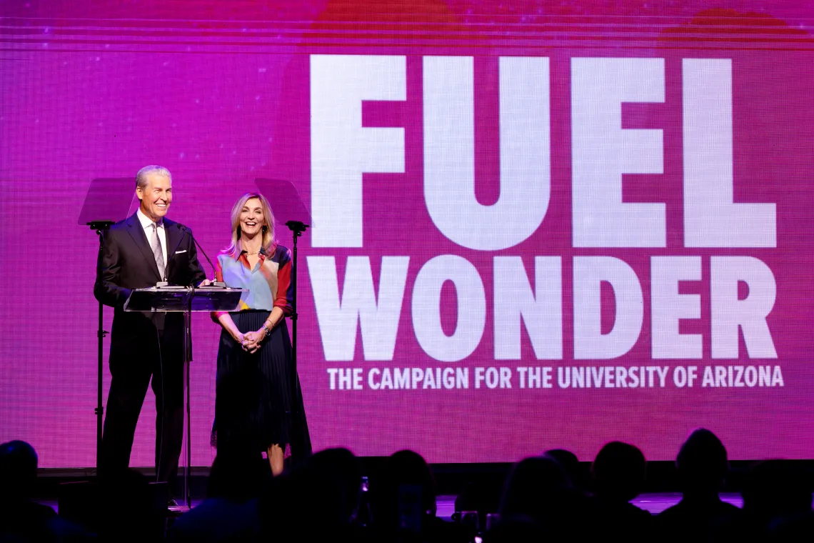 Terry J. Lundgren ’75 (founder & CEO of TJL Advisors and retired chair & CEO of Macy’s  Inc.) and Marianne Cracciolo Mago ’93 (president & CEO of The Steele Foundation) spoke at the launch of the Fuel Wonder campaign in November.